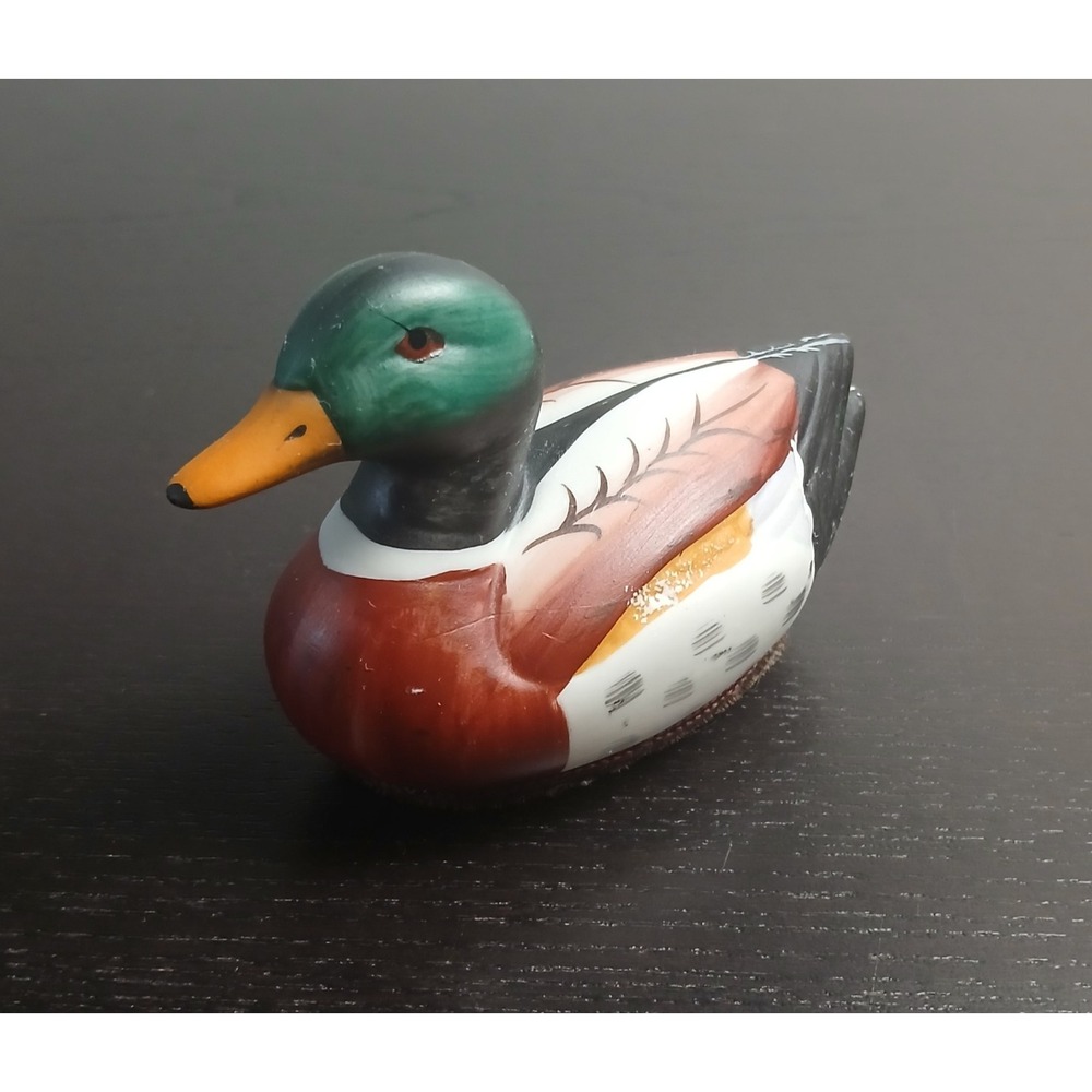 Vintage Mallard Duck Porcelain Figurine LintRemover Brush Jasco ROC 1980s #146B5